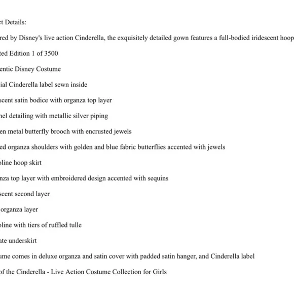 Auth & Official Disney Store Limited Edition 2015 Live Action Cinderella Dress 4 - Picture 12 of 13